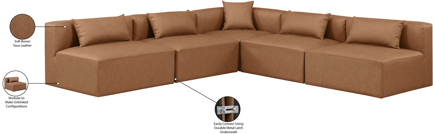 crescent brown faux leather modular sectional sec5b