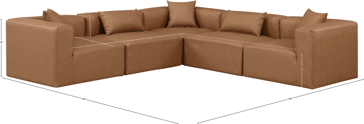 crescent brown faux leather modular sectional sec5c