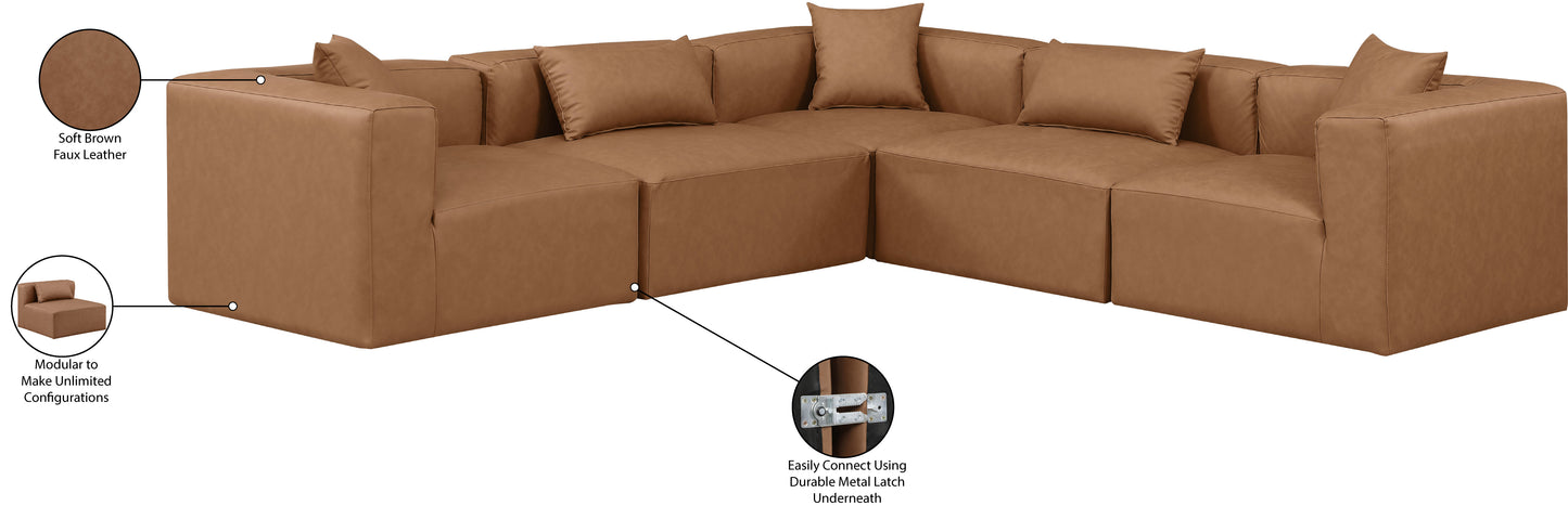 crescent brown faux leather modular sectional sec5c