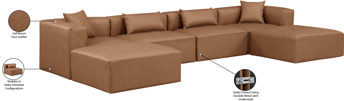 crescent brown faux leather modular sectional sec6b