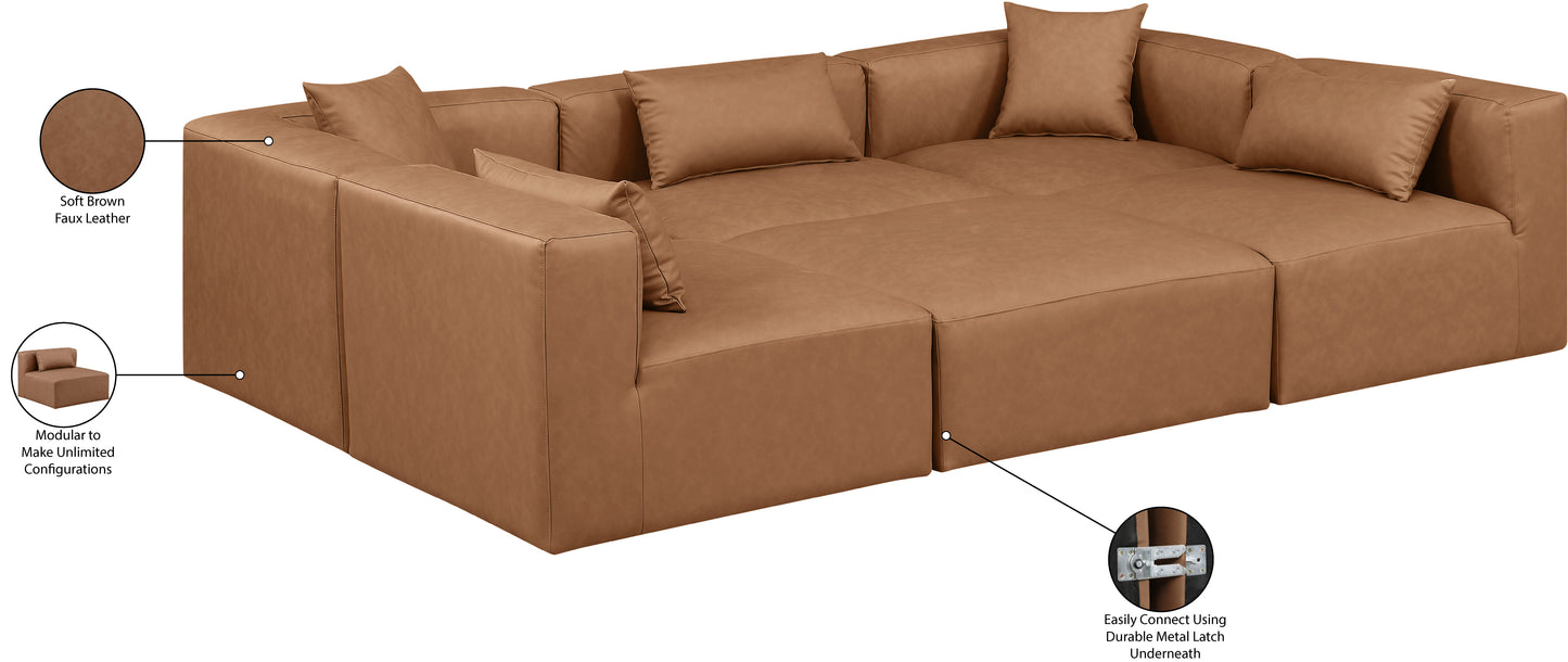 crescent brown faux leather modular sectional sec6c