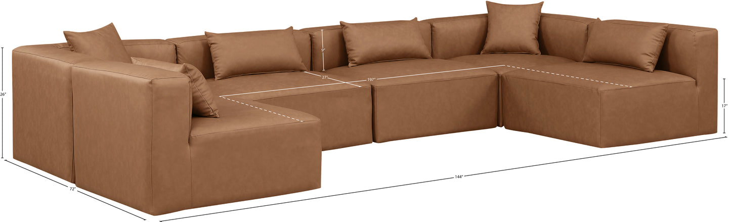 crescent brown faux leather modular sectional sec6d