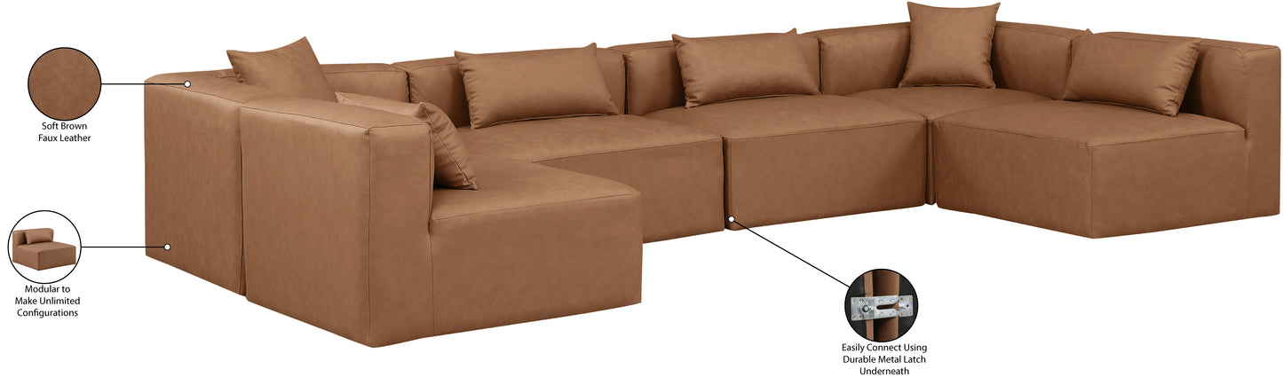 crescent brown faux leather modular sectional sec6d