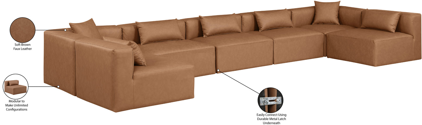 crescent brown faux leather modular sectional sec7b