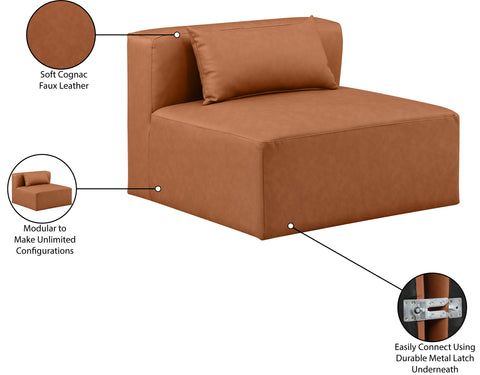 Crescent Cognac Faux Leather Armless Chair Armless