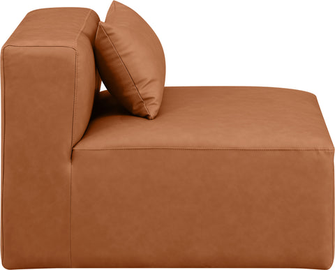 Crescent Cognac Faux Leather Armless Chair Armless