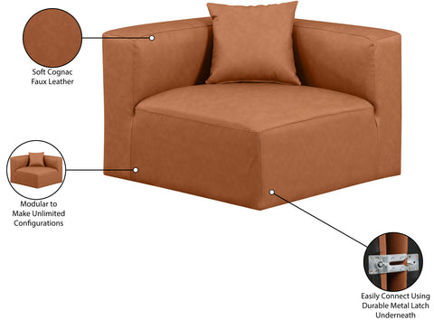 Crescent Cognac Faux Leather Corner Chair Corner