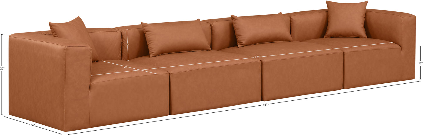 crescent cognac faux leather modular sofa s144b