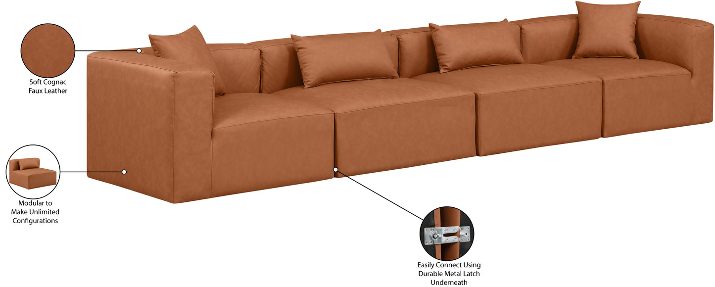 crescent cognac faux leather modular sofa s144b