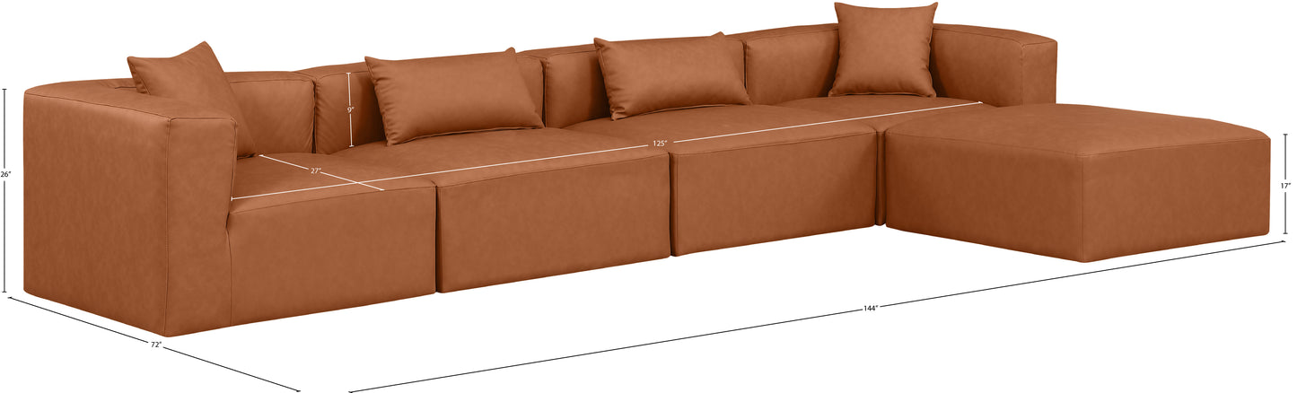 crescent cognac faux leather modular sectional sec5a