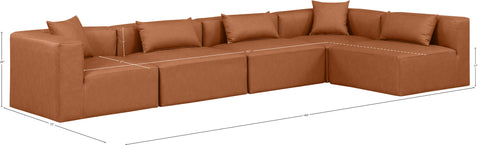Crescent Cognac Faux Leather Modular Sectional Sec5D