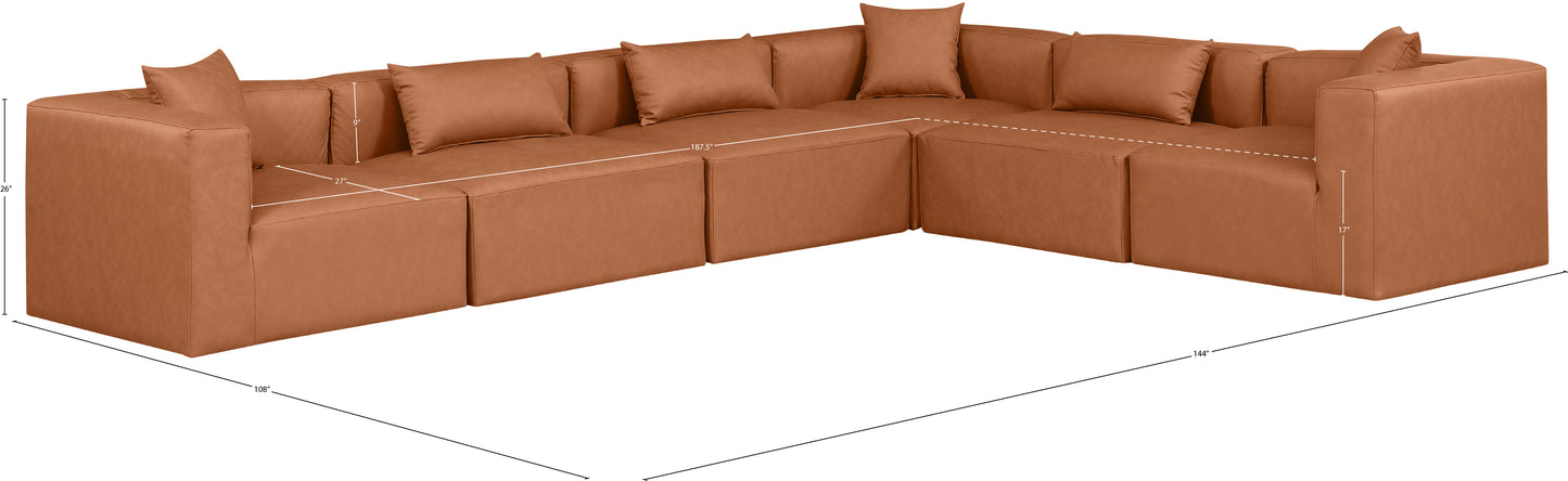 crescent cognac faux leather modular sectional sec6a