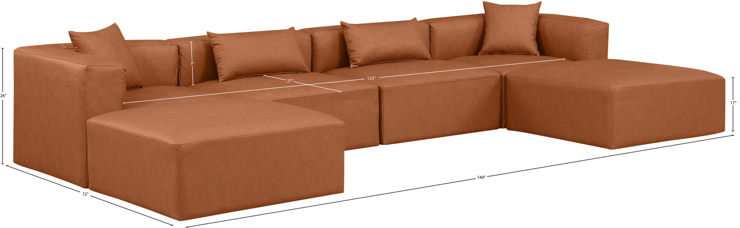 crescent cognac faux leather modular sectional sec6b