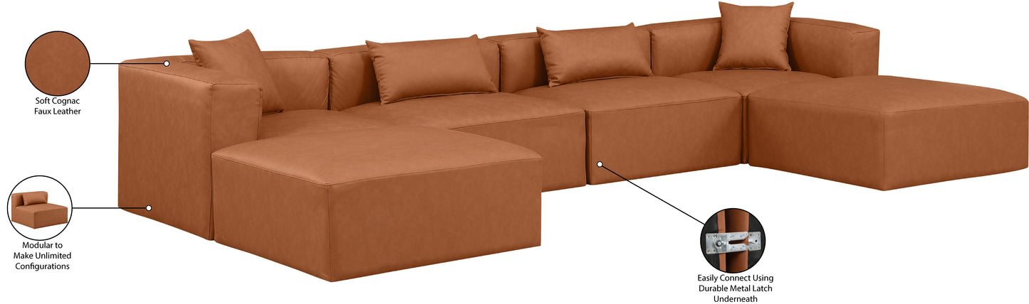 crescent cognac faux leather modular sectional sec6b