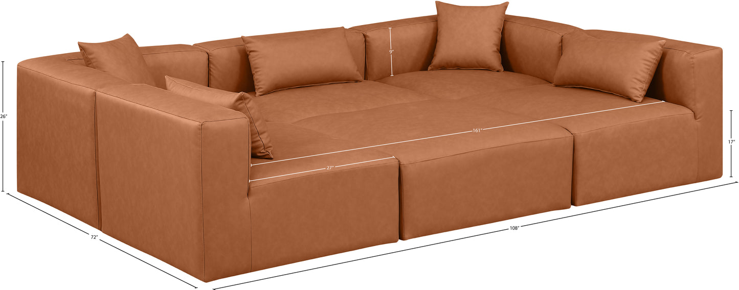 crescent cognac faux leather modular sectional sec6c