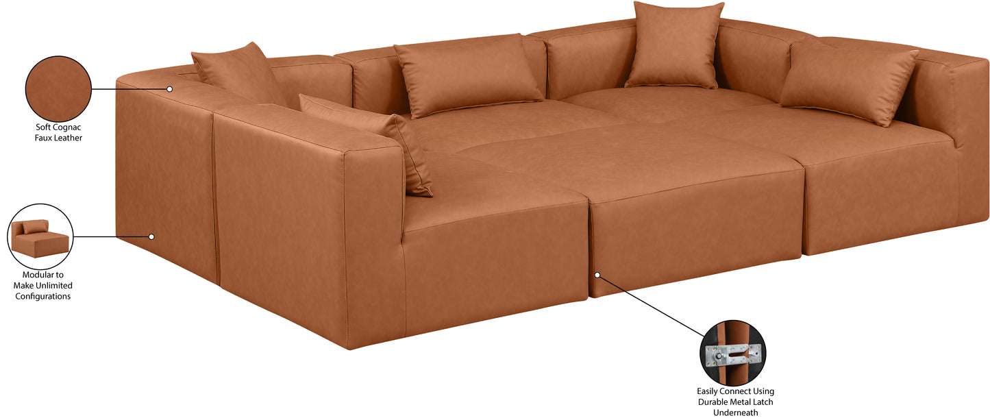 crescent cognac faux leather modular sectional sec6c