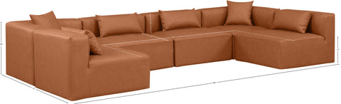 Crescent Cognac Faux Leather Modular Sectional Sec6D