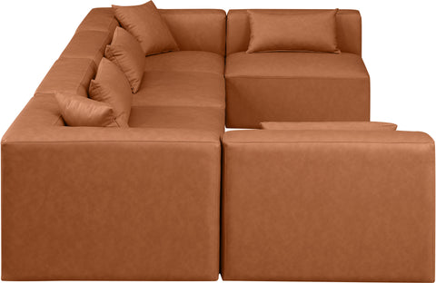 Crescent Cognac Faux Leather Modular Sectional Sec6D
