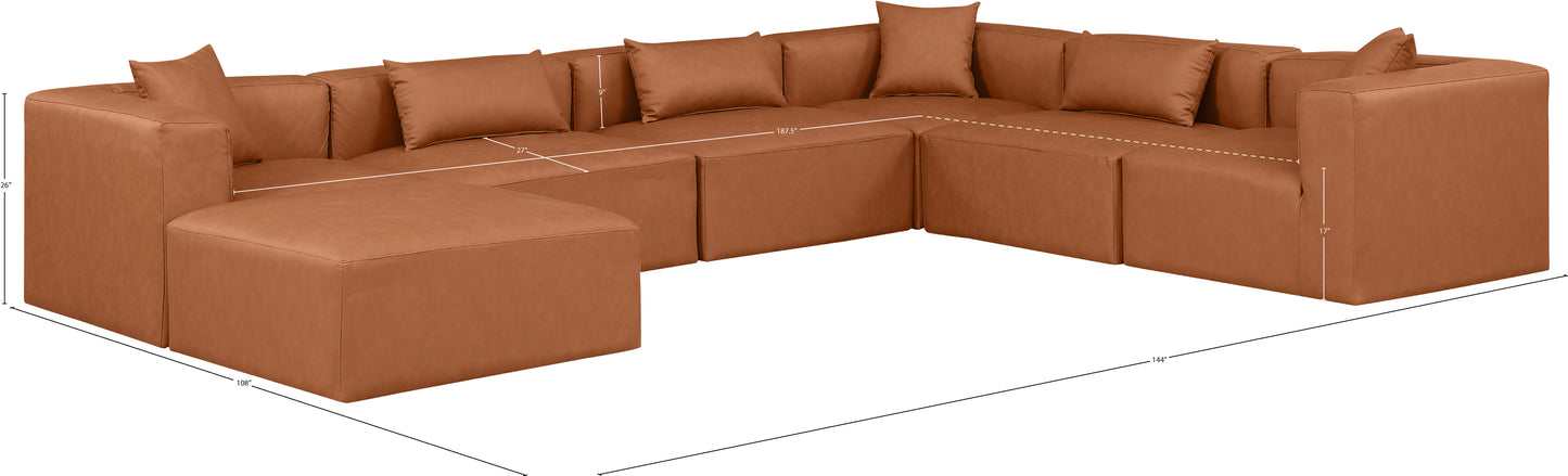 crescent cognac faux leather modular sectional sec7a