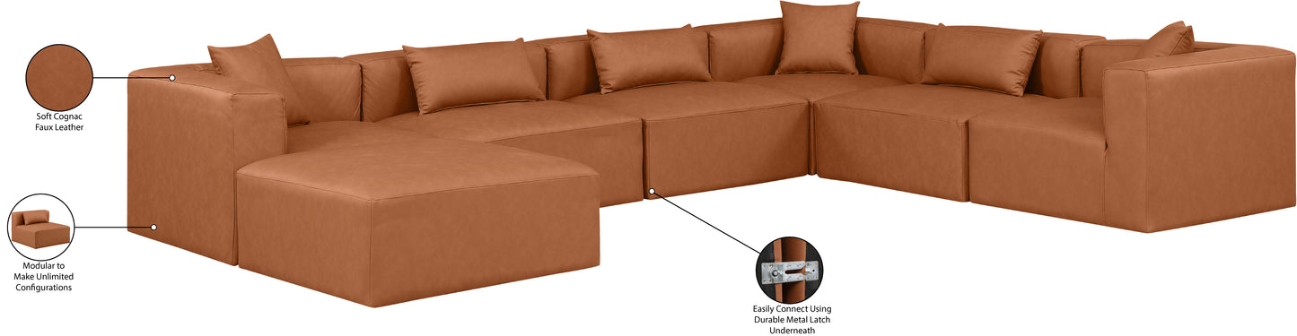 crescent cognac faux leather modular sectional sec7a