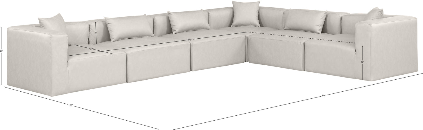 crescent cream faux leather modular sectional sec6a