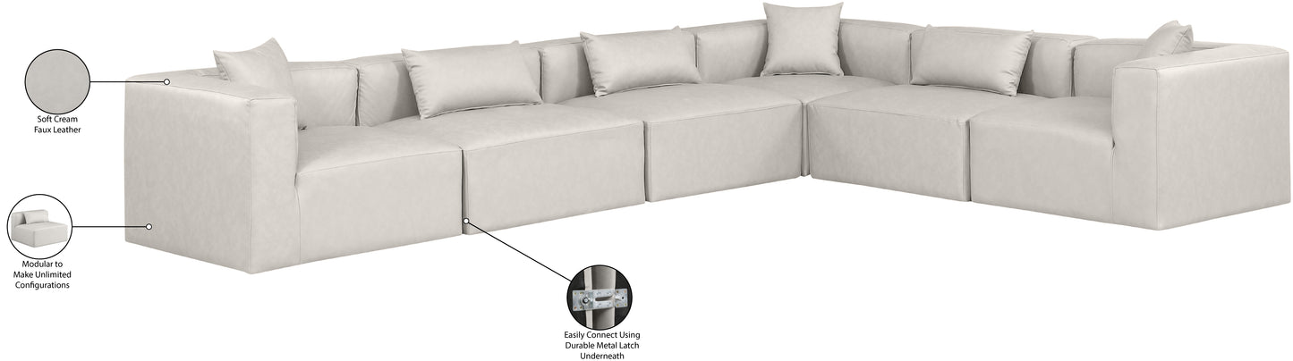 crescent cream faux leather modular sectional sec6a