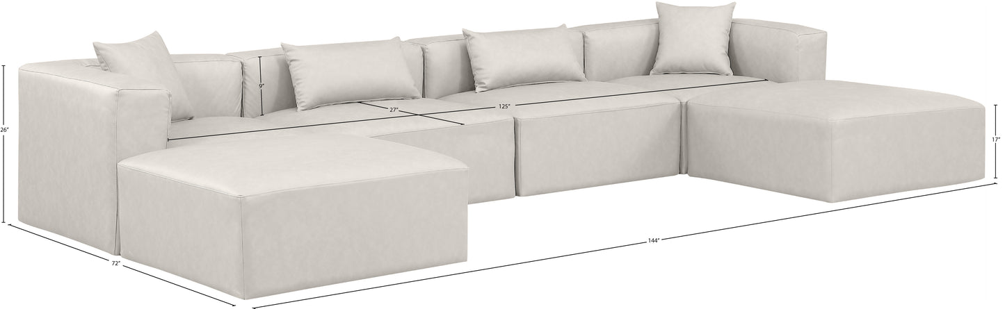 crescent cream faux leather modular sectional sec6b