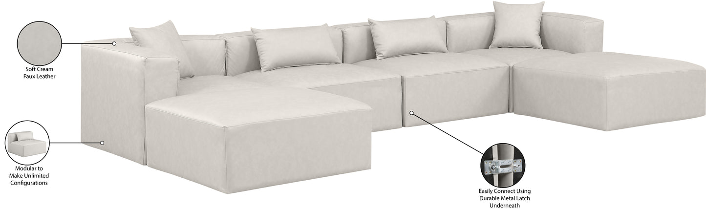 crescent cream faux leather modular sectional sec6b