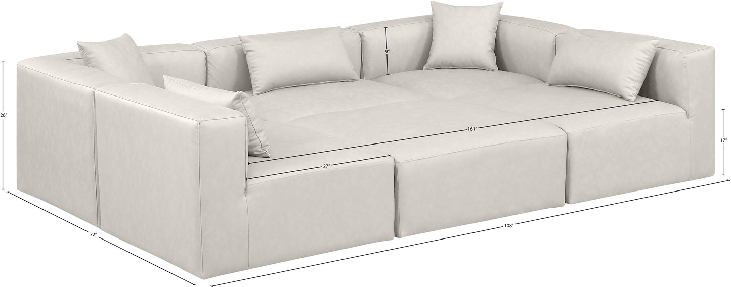 crescent cream faux leather modular sectional sec6c