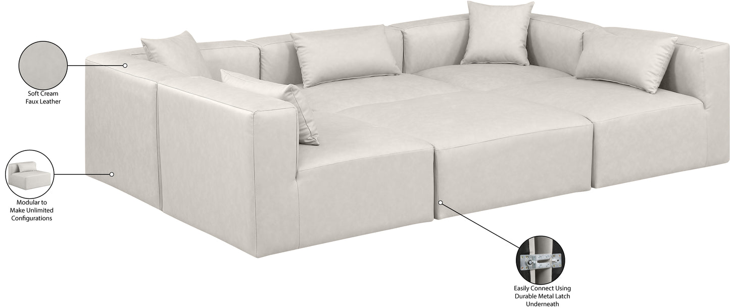 crescent cream faux leather modular sectional sec6c