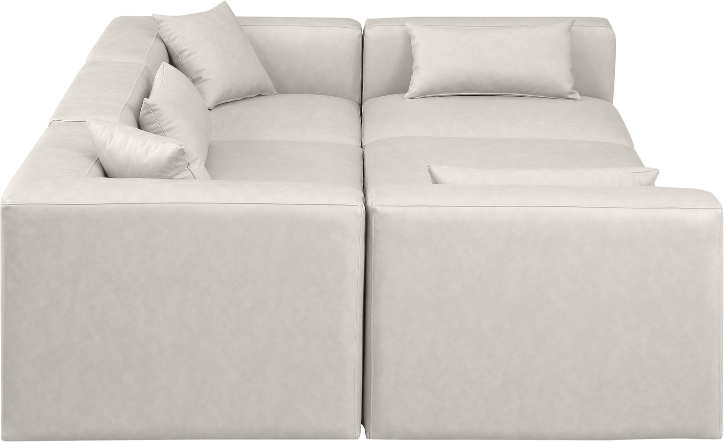 crescent cream faux leather modular sectional sec6c