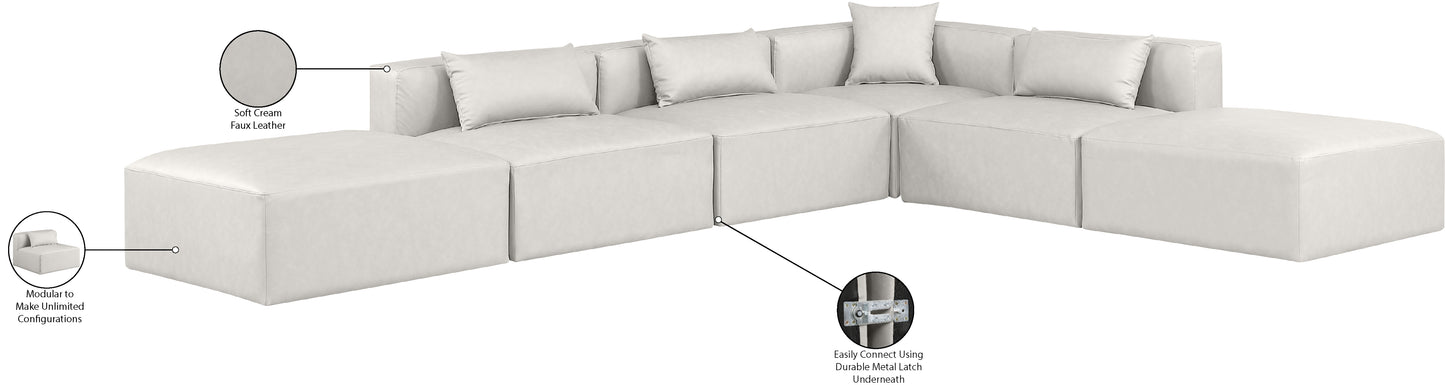 crescent cream faux leather modular sectional sec6e