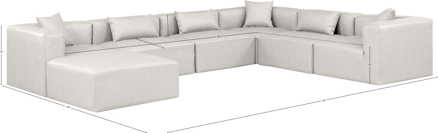 crescent cream faux leather modular sectional sec7a