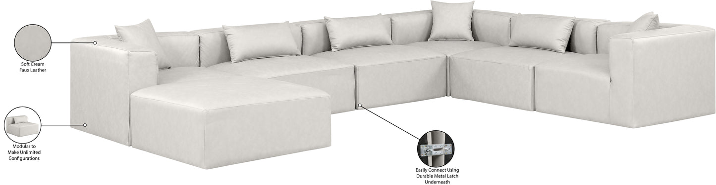 crescent cream faux leather modular sectional sec7a