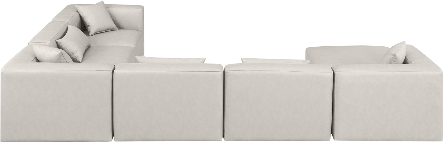 crescent cream faux leather modular sectional sec7a