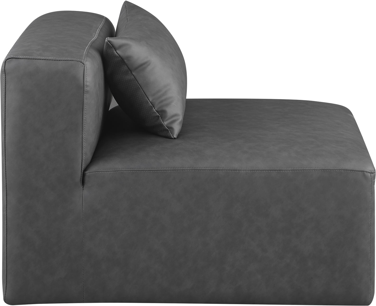 crescent charcoal grey faux leather armless chair armless