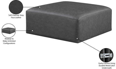Farrah Charcoal Vegan Leather Upholstered Ottoman, 1 Piece