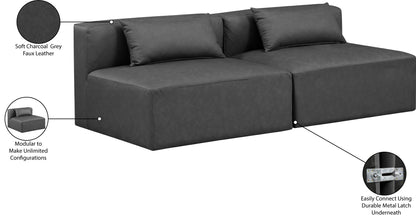 Crescent Charcoal Grey Faux Leather Modular Sofa S72A