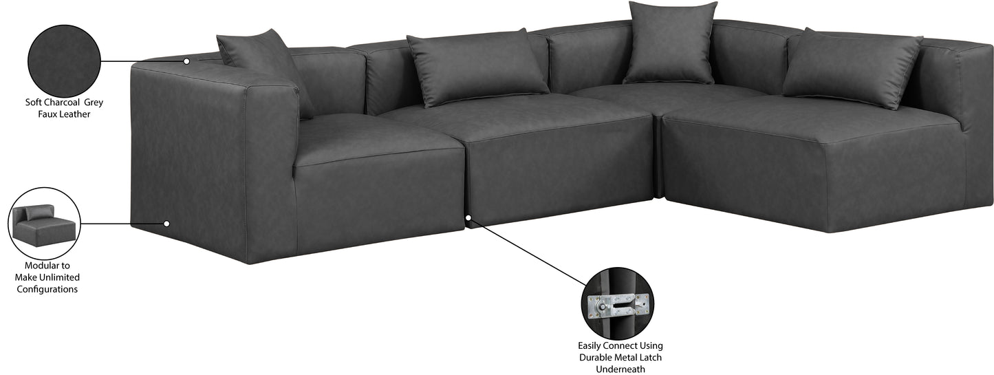 crescent charcoal grey faux leather modular sectional sec4b