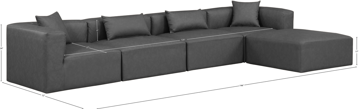 crescent charcoal grey faux leather modular sectional sec5a