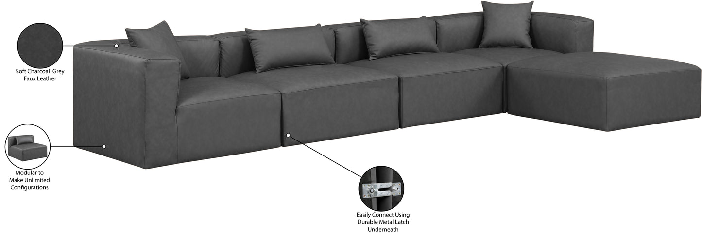 crescent charcoal grey faux leather modular sectional sec5a