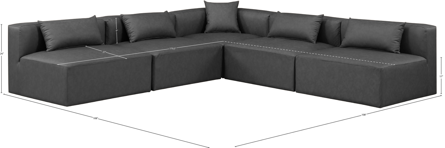 crescent charcoal grey faux leather modular sectional sec5b