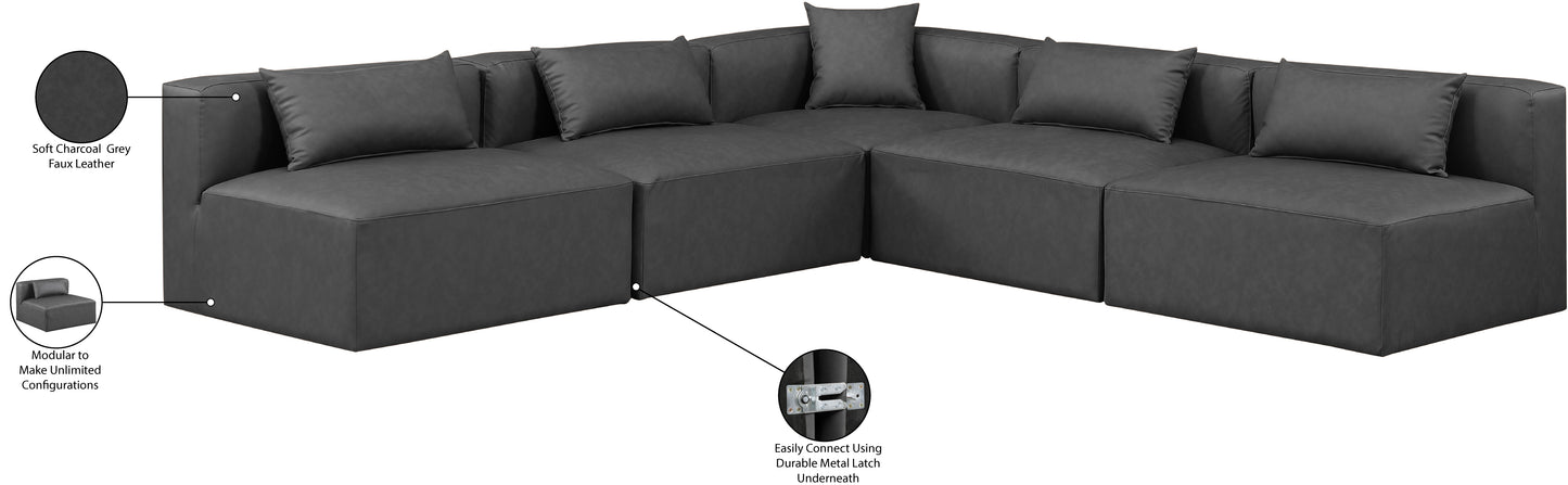 crescent charcoal grey faux leather modular sectional sec5b