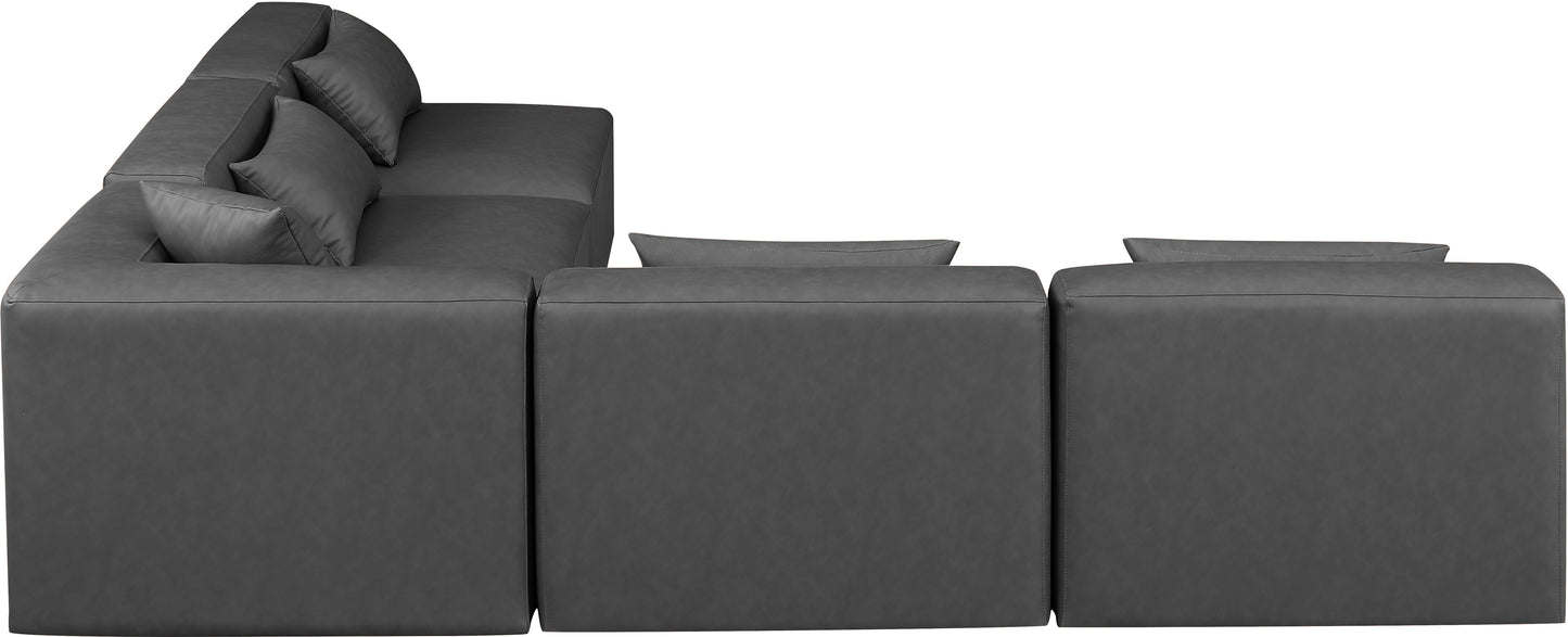 crescent charcoal grey faux leather modular sectional sec5b