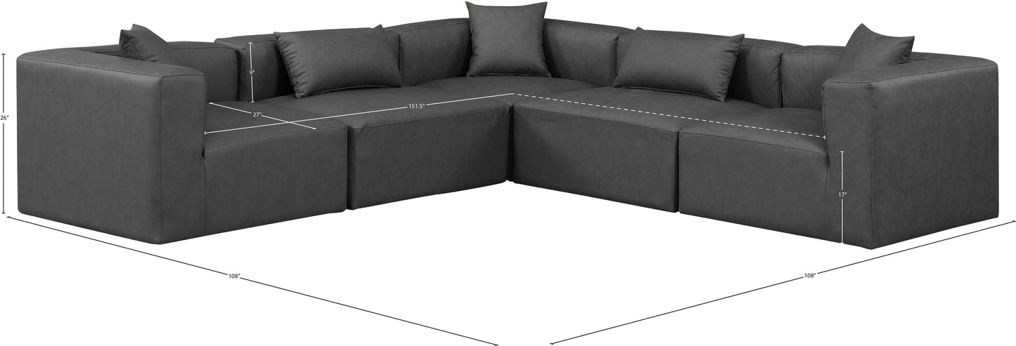 crescent charcoal grey faux leather modular sectional sec5c