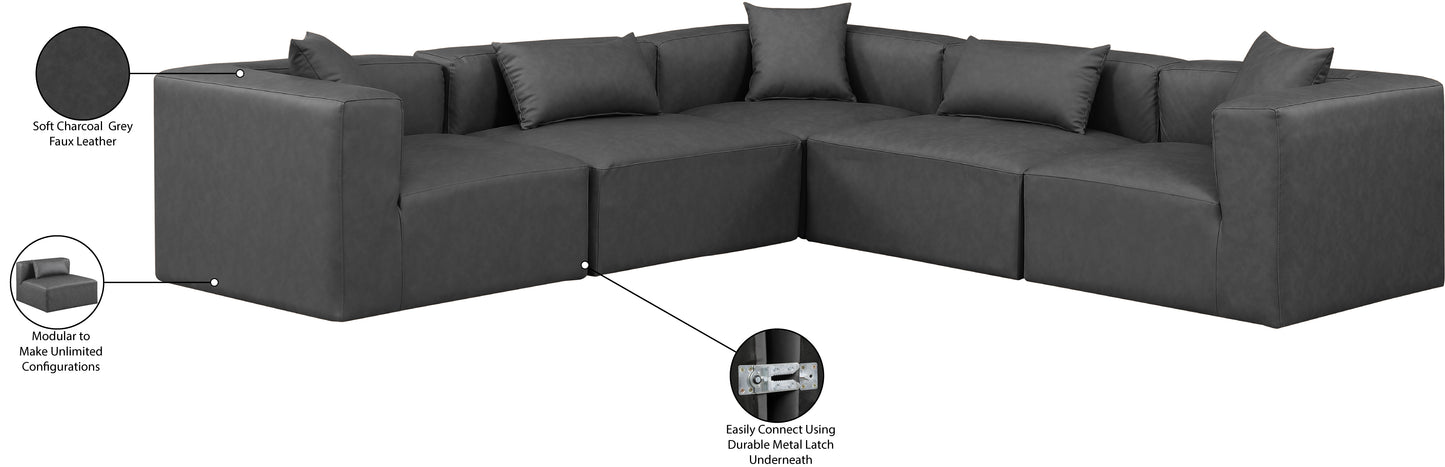 crescent charcoal grey faux leather modular sectional sec5c