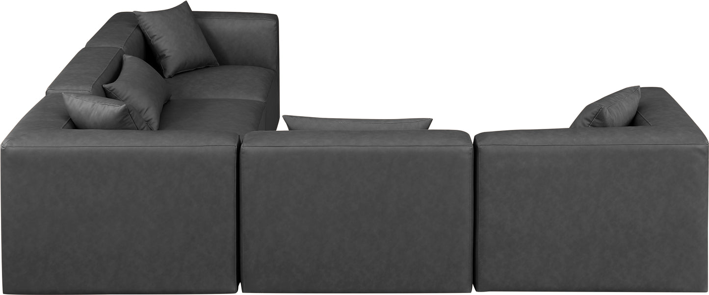 crescent charcoal grey faux leather modular sectional sec5c