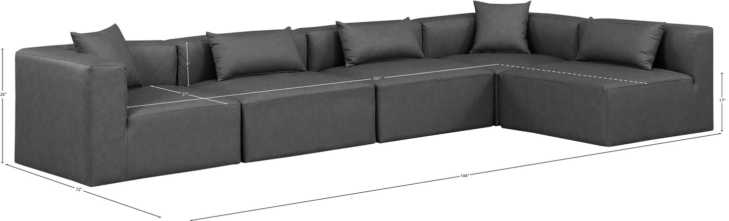 crescent charcoal grey faux leather modular sectional sec5d