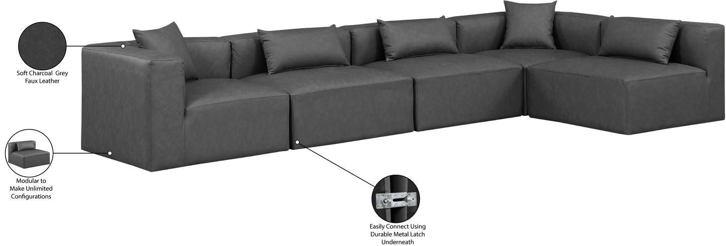 crescent charcoal grey faux leather modular sectional sec5d