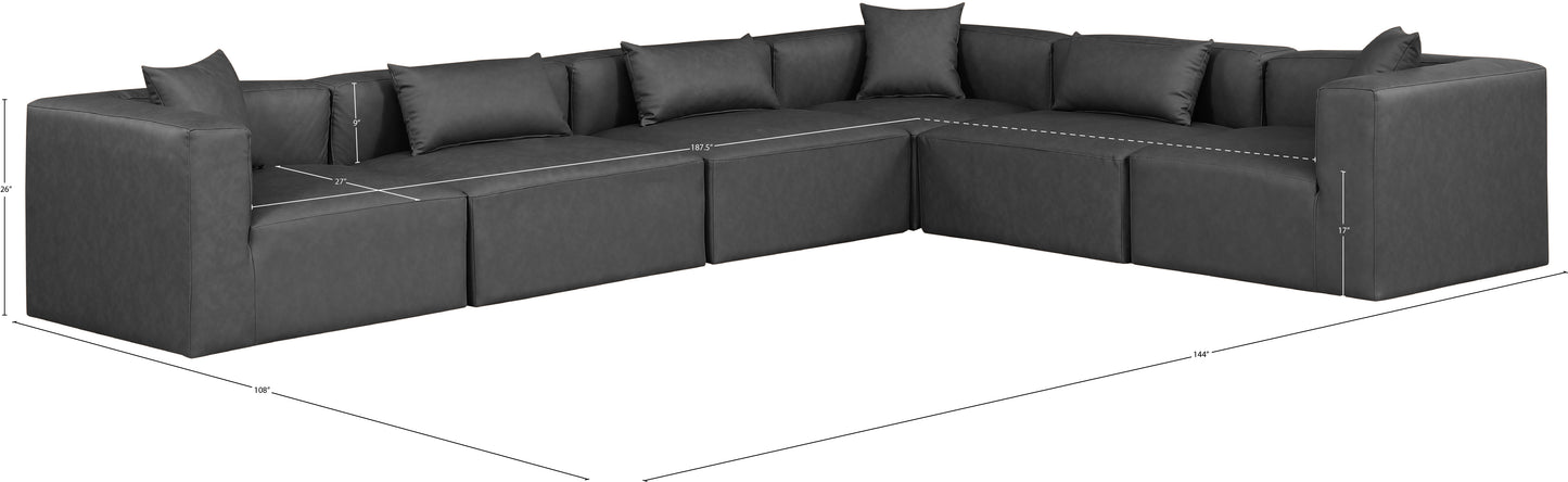 crescent charcoal grey faux leather modular sectional sec6a